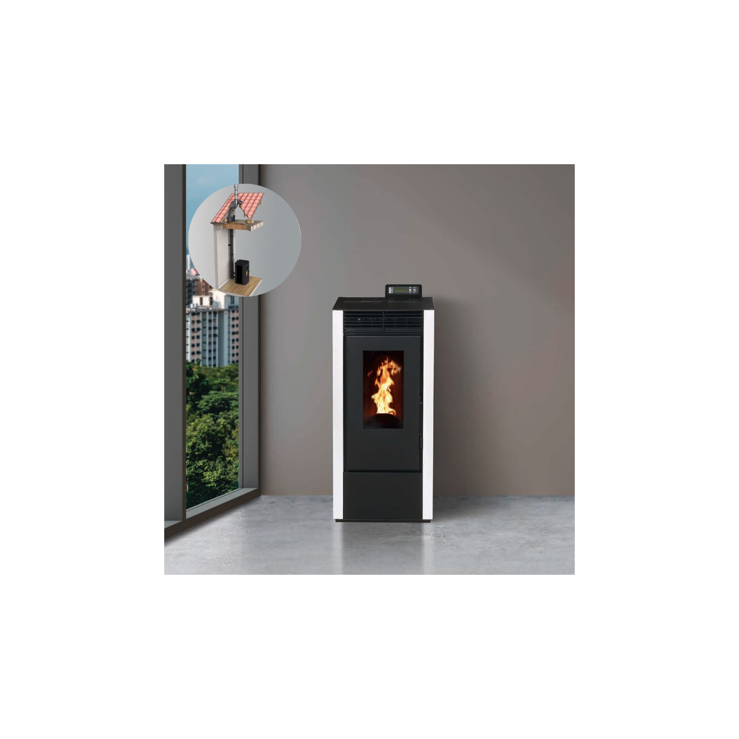 Pack Poêle à Granulés Marina 8 Étanche + Kit Conduit Double Flux Verti