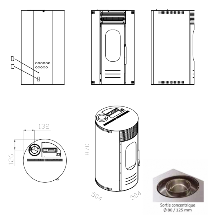 Pack Poêle à Granulés LUCA 9 Étanche sortie Concentrique sur le dessus