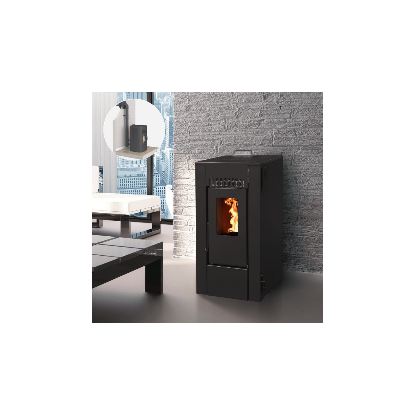 Pack Poêle à Granulés GIOIA 9 Étanche + Kit Conduit sortie Ventouse